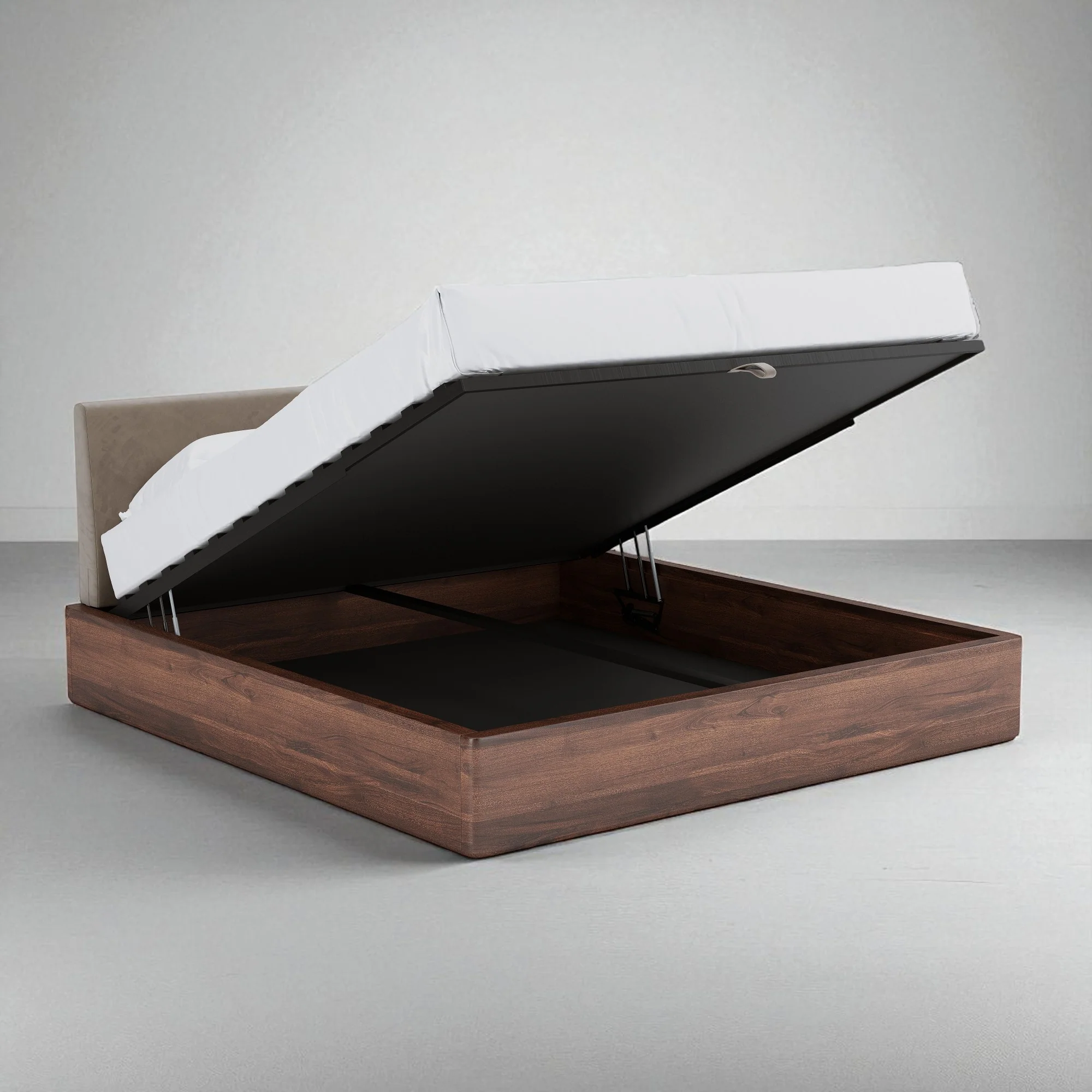 Aari Bed (Built-in Storage) - Solid Teak/Walnut/Oak Wood (Queen) - Image 4