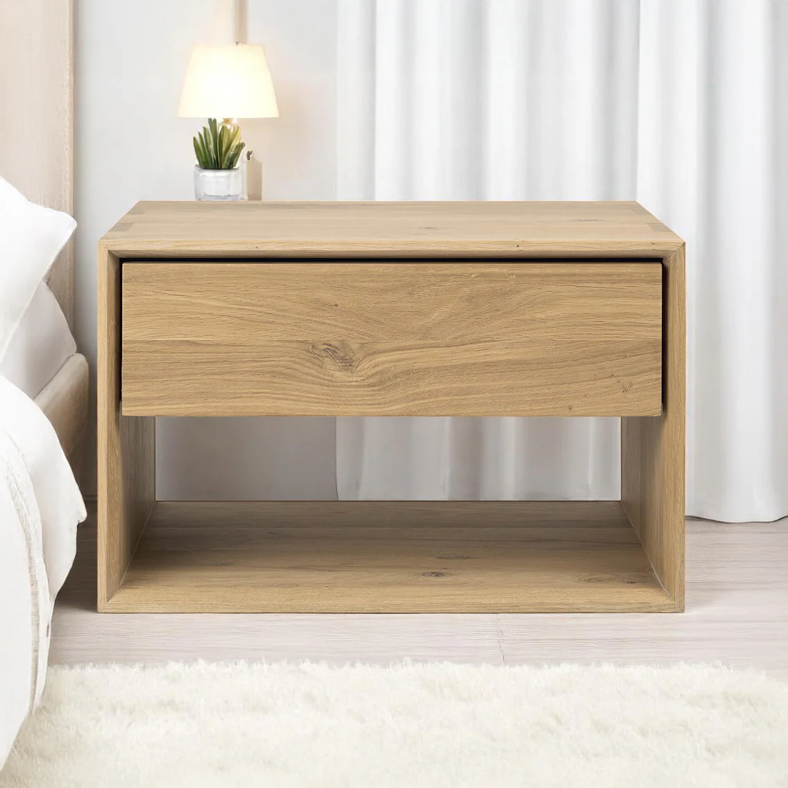 Sael Bedside Table | Solid Walnut/Teak/Oak Wood | 2 Feet Length - Image 2