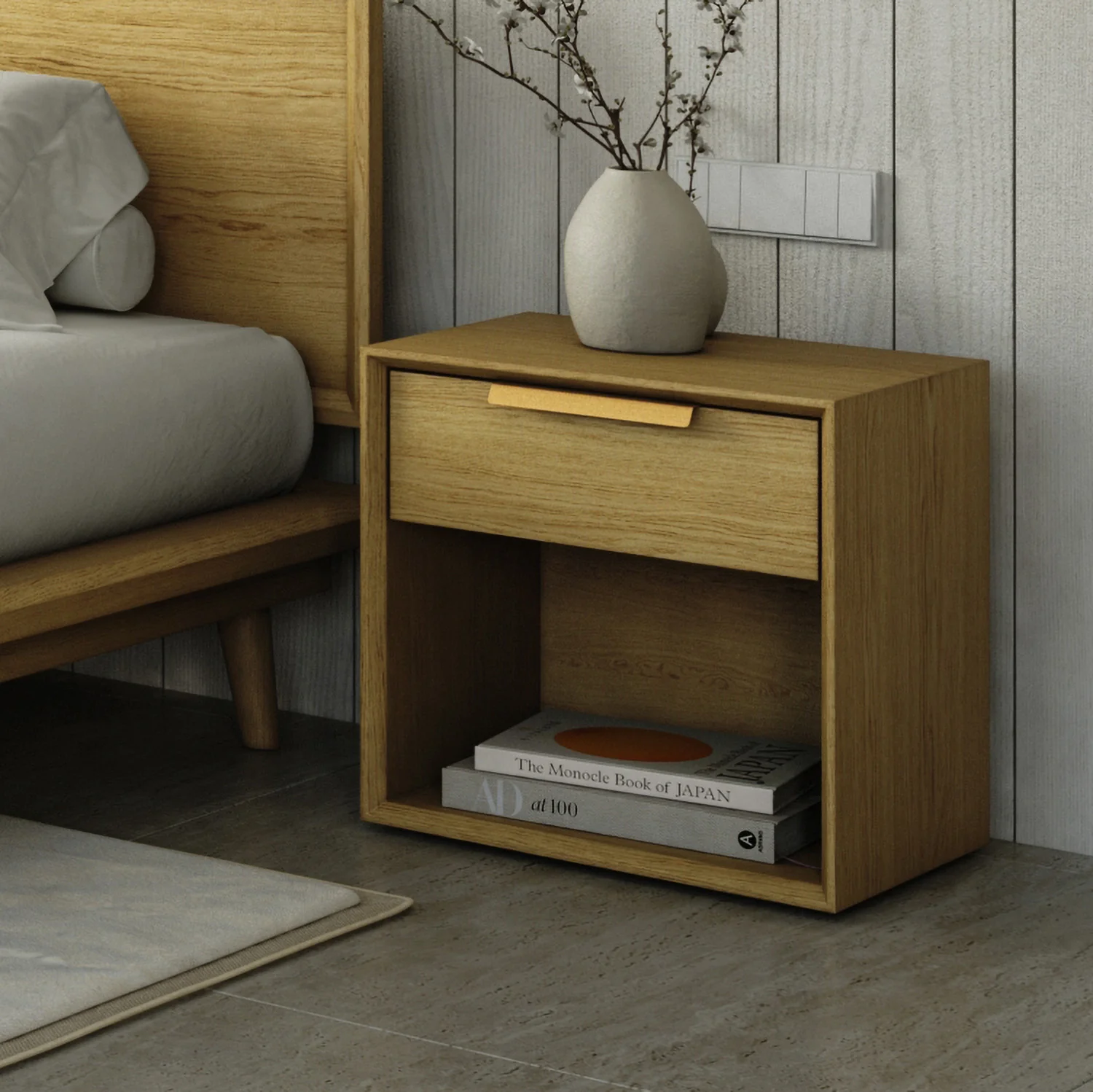 Filo Bedside Table | Solid Walnut/Teak/Oak Wood | 1.5 Feet Length - Image 3