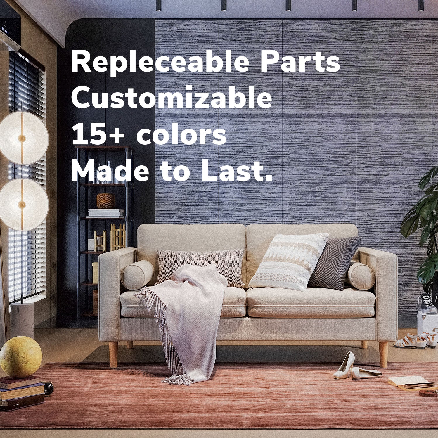 Palo Sofa (Split Seats) | 2 Seater (5 feet) | Removable Fabrics - Image 32