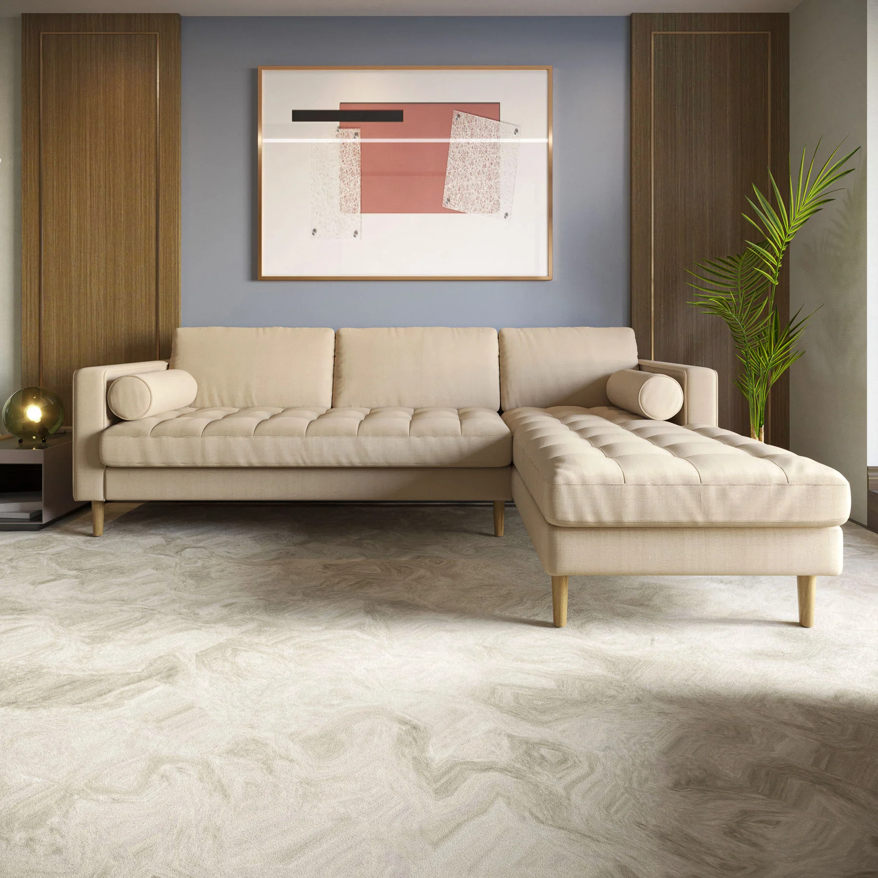 Palo Sofa T | L-Shaped Sectional with Chaise (8.25 feet length) | Tufted - Image 14