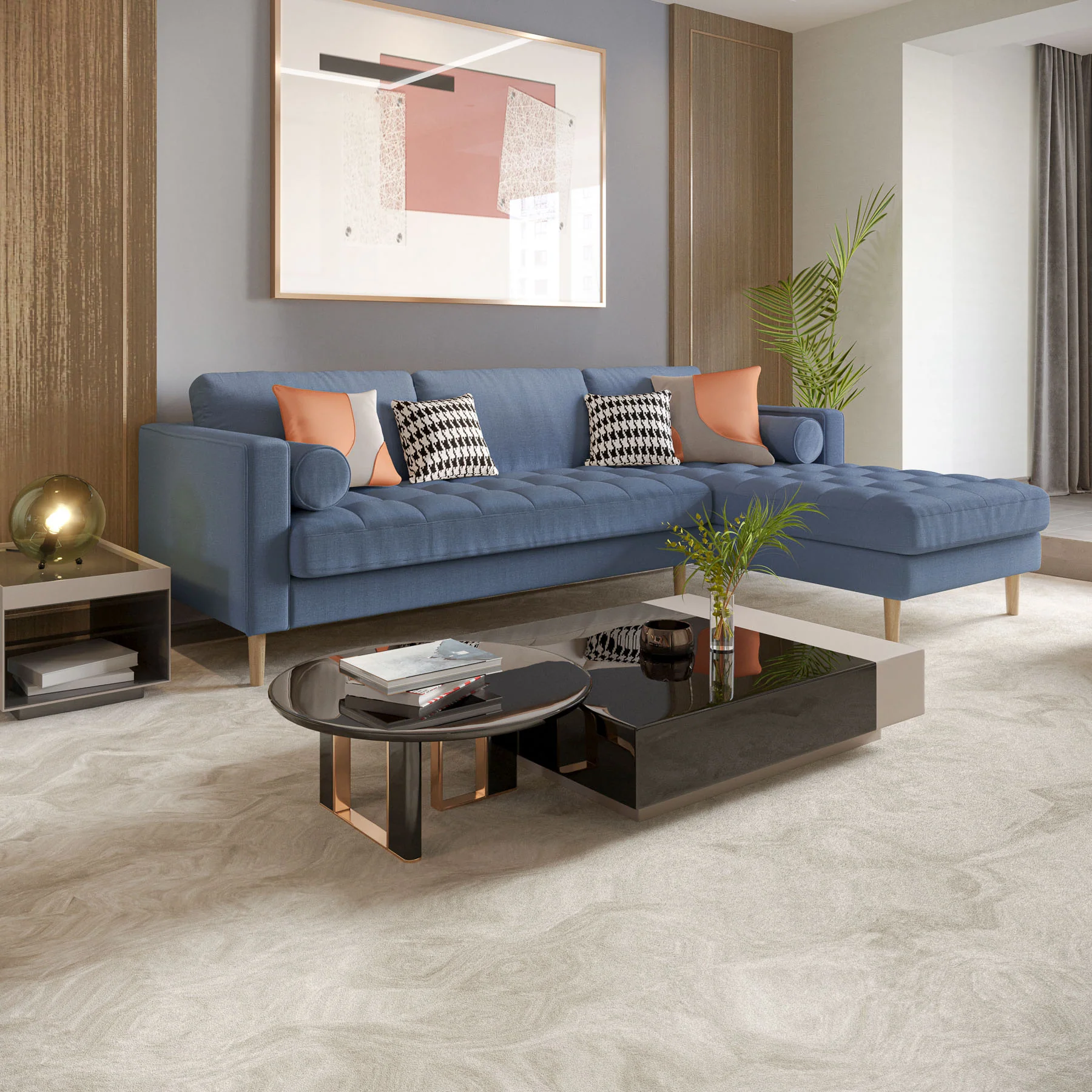 Palo Sofa T | L-Shaped Sectional with Chaise (8.25 feet length) | Tufted - Image 3