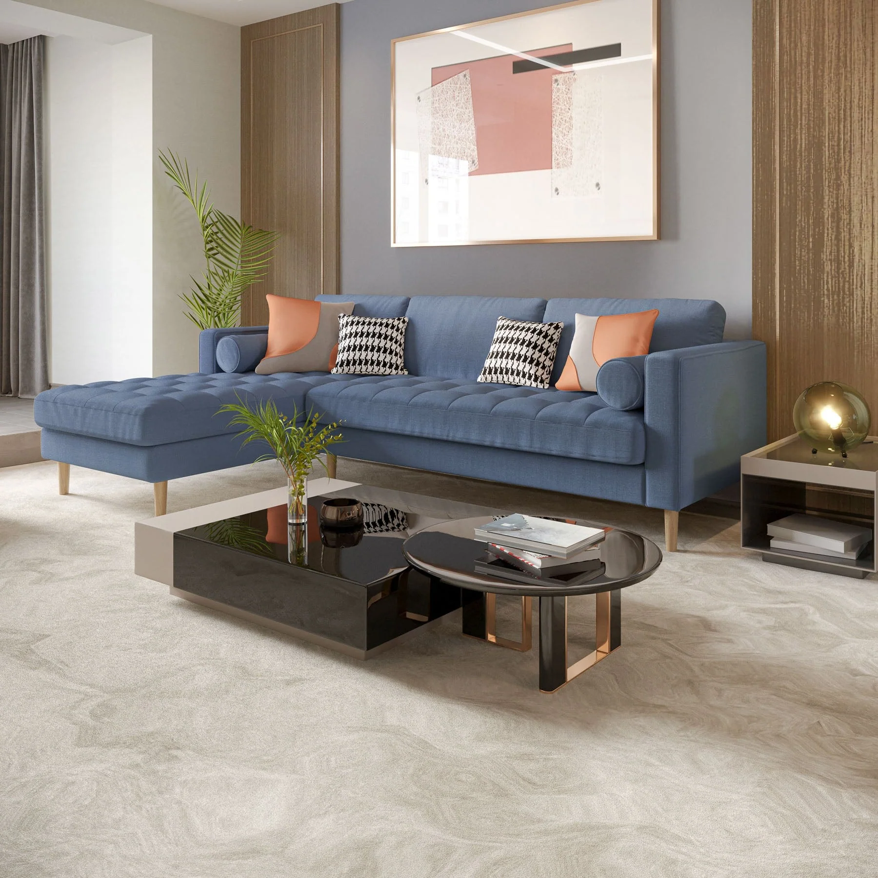 Palo Sofa T | L-Shaped Sectional with Chaise (8.25 feet length) | Tufted - Image 36