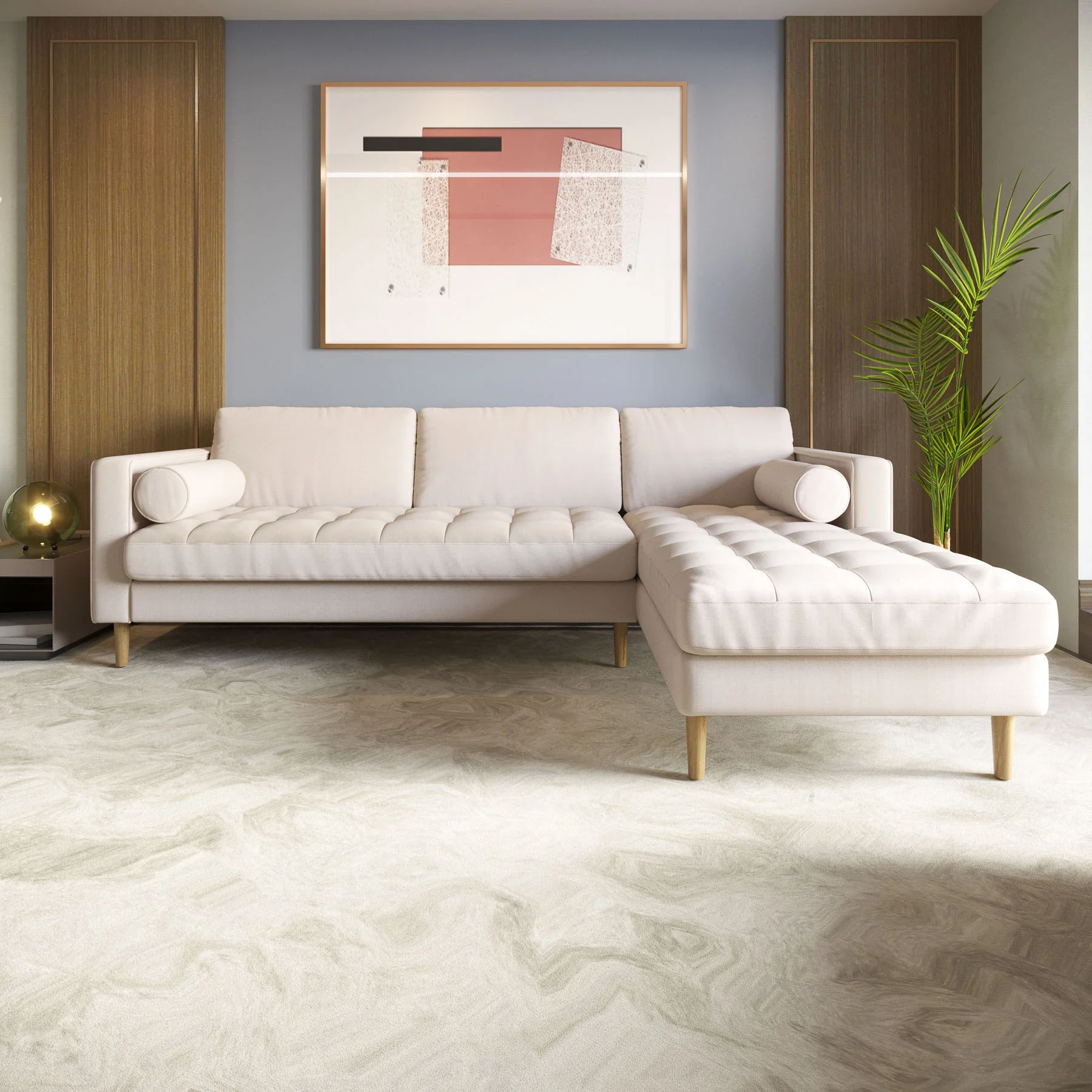 Palo Sofa T | L-Shaped Sectional with Chaise (8.25 feet length) | Tufted - Image 8