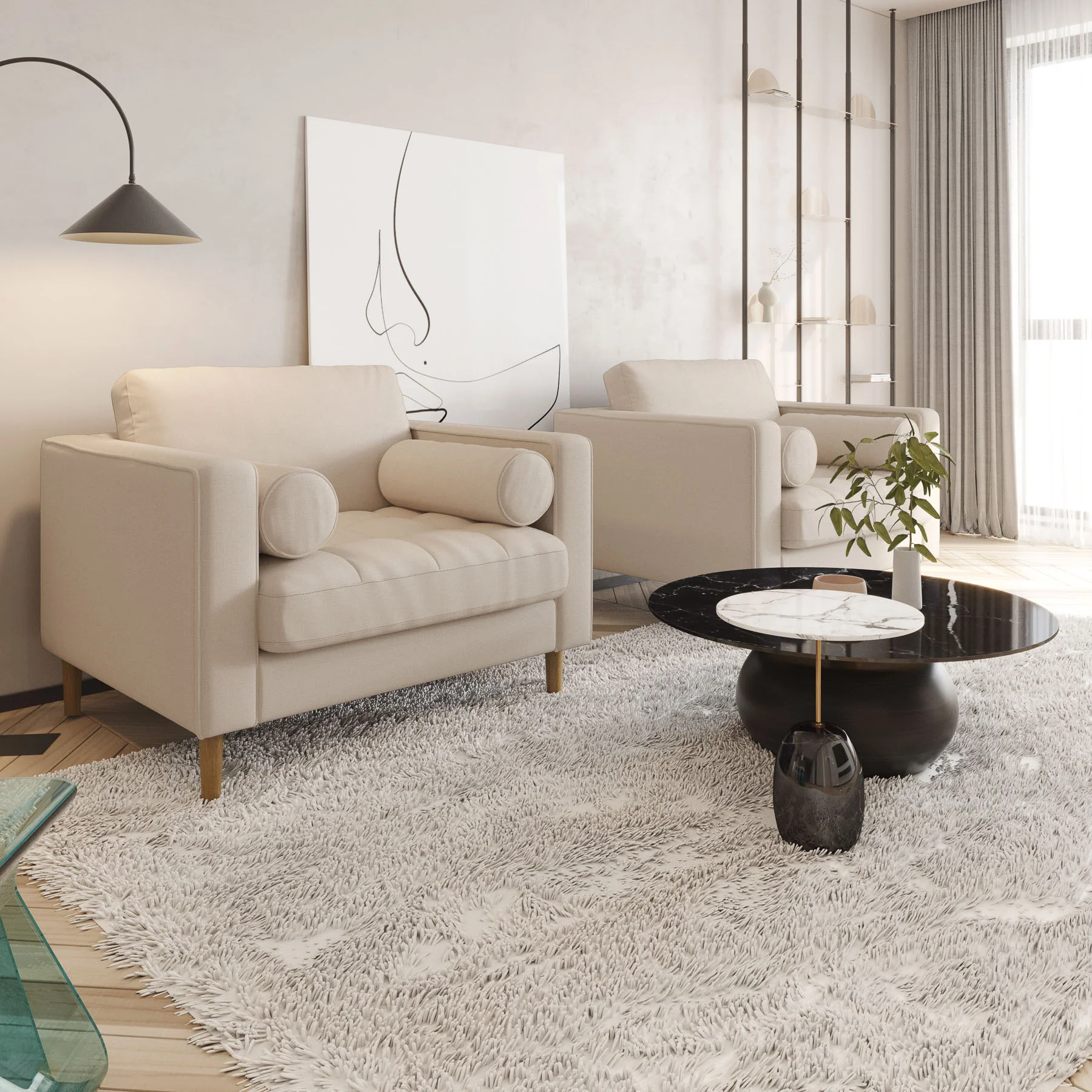 Palo Sofa T | Chair (3.5 feet length) | Tufted - Image 3