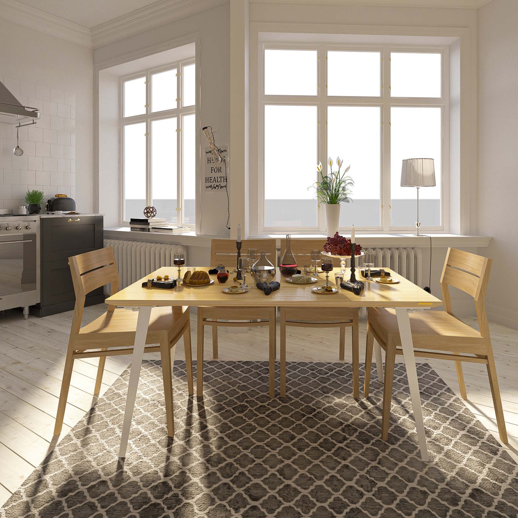 Serenity Dining Table (5x3 feet) - White Oak Veneer - Image 3