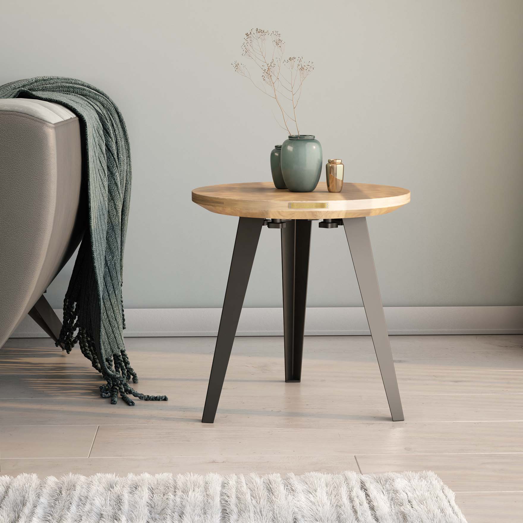 Side Table - Solid teak & Black Legs - Image 3