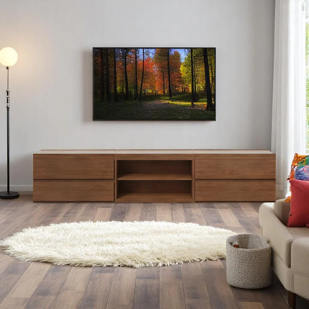 Stava Bedside Table | Solid Walnut/Teak/Oak Wood (Open) | 3 Feet Length - Image 12