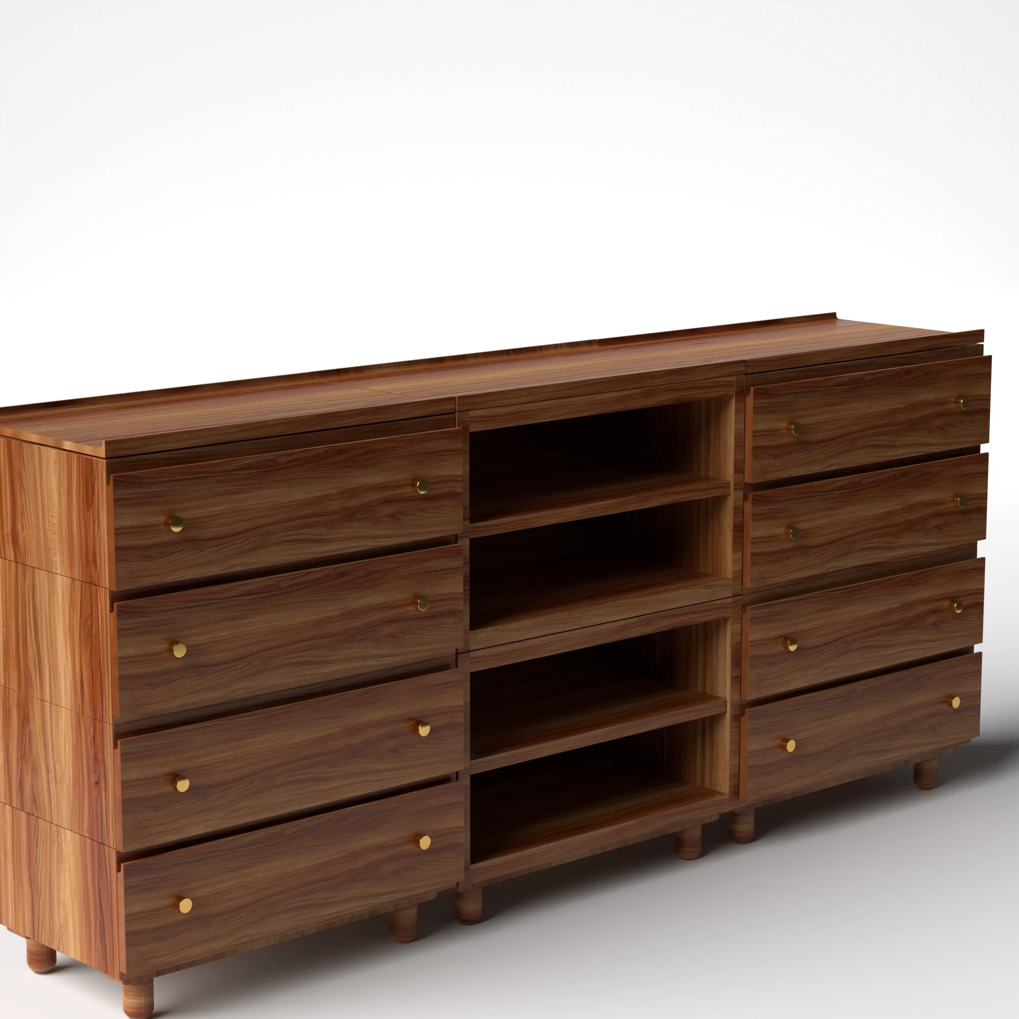 Stava Modular Credenza System | Solid Walnut/Teak/Oak Wood (4x3) | 8 Feet Length - Image 15