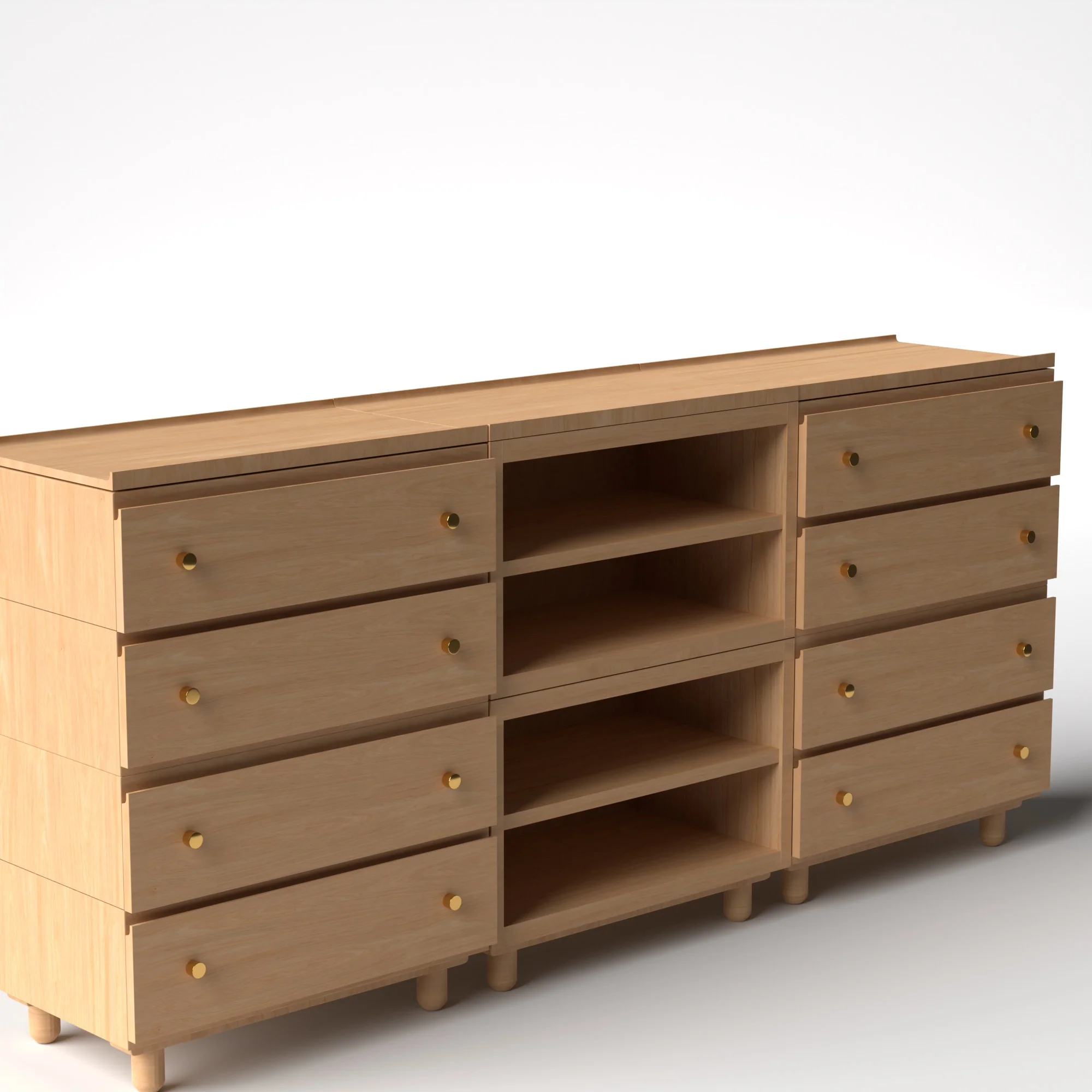 Stava Modular Credenza System | Solid Walnut/Teak/Oak Wood (4x3) | 8 Feet Length - Image 25