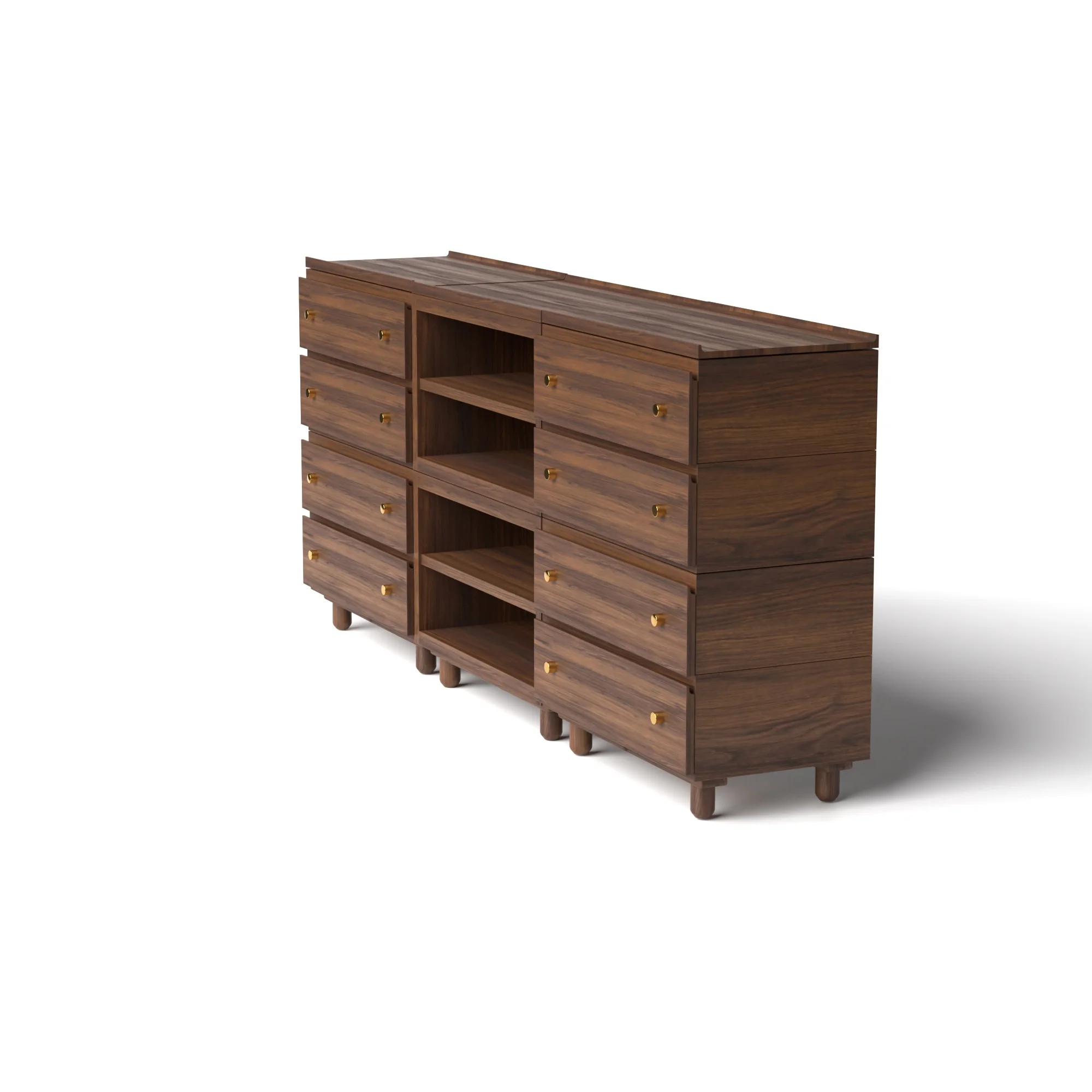 Stava Modular Credenza System | Solid Walnut/Teak/Oak Wood (4x3) | 8 Feet Length - Image 3
