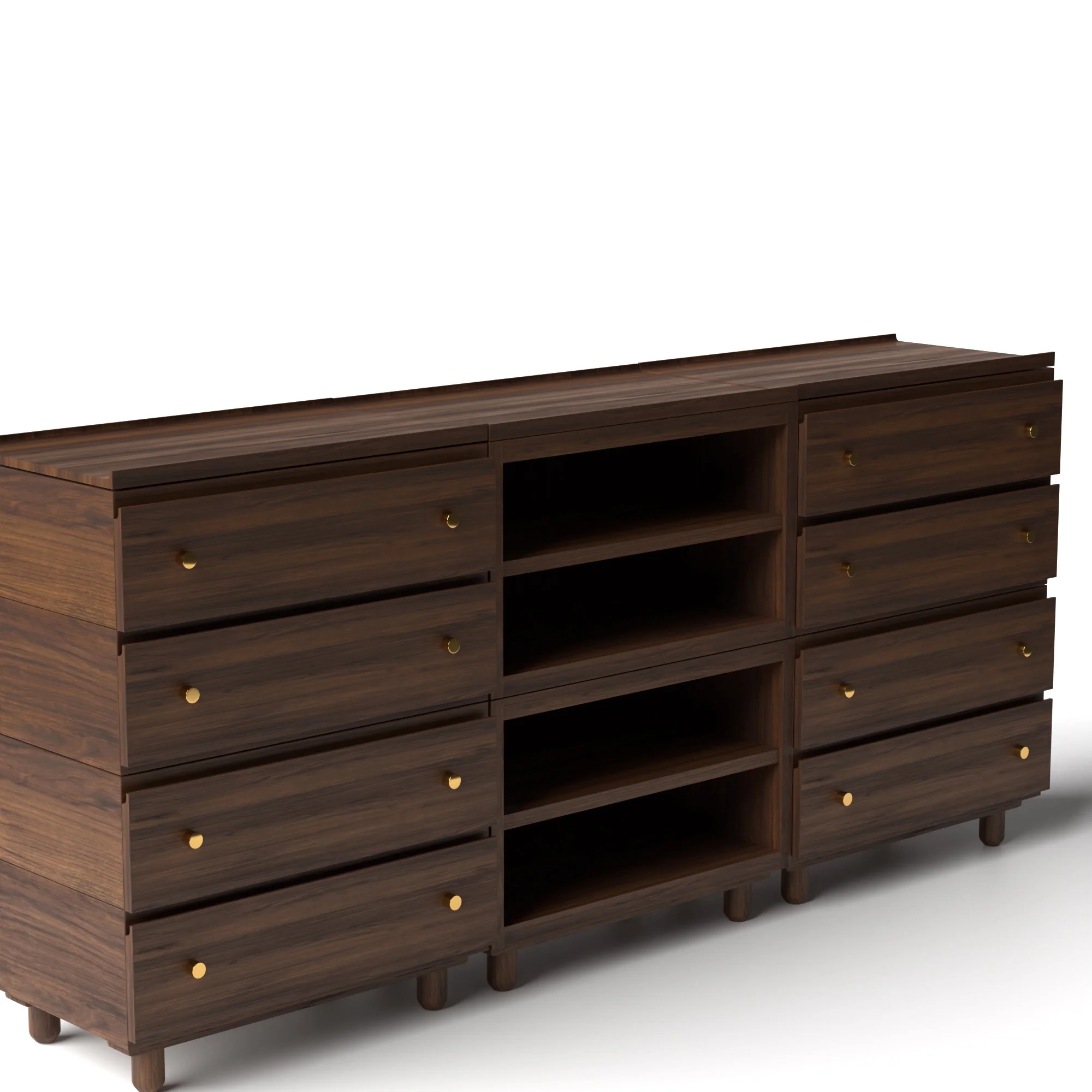 Stava Modular Credenza System | Solid Walnut/Teak/Oak Wood (4x3) | 8 Feet Length - Image 4